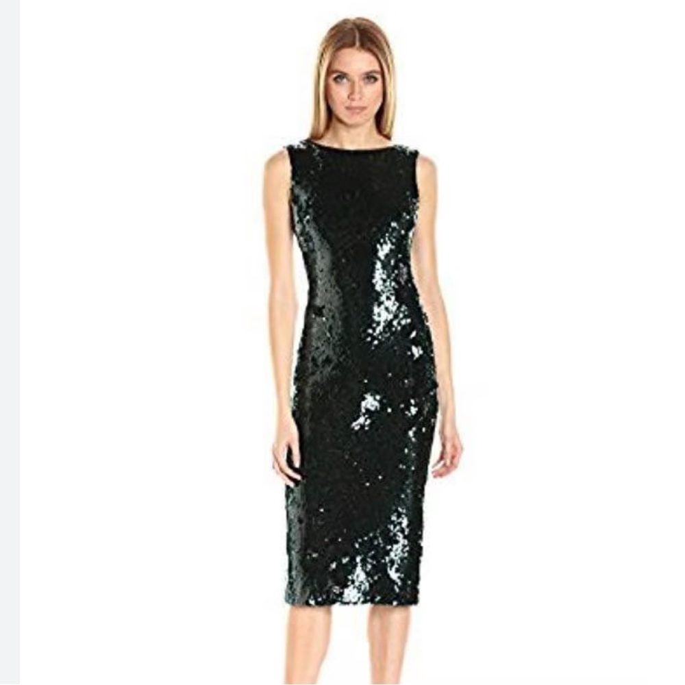 Dress the Population XL Sequin Midi Dress in Dark Teal and Black